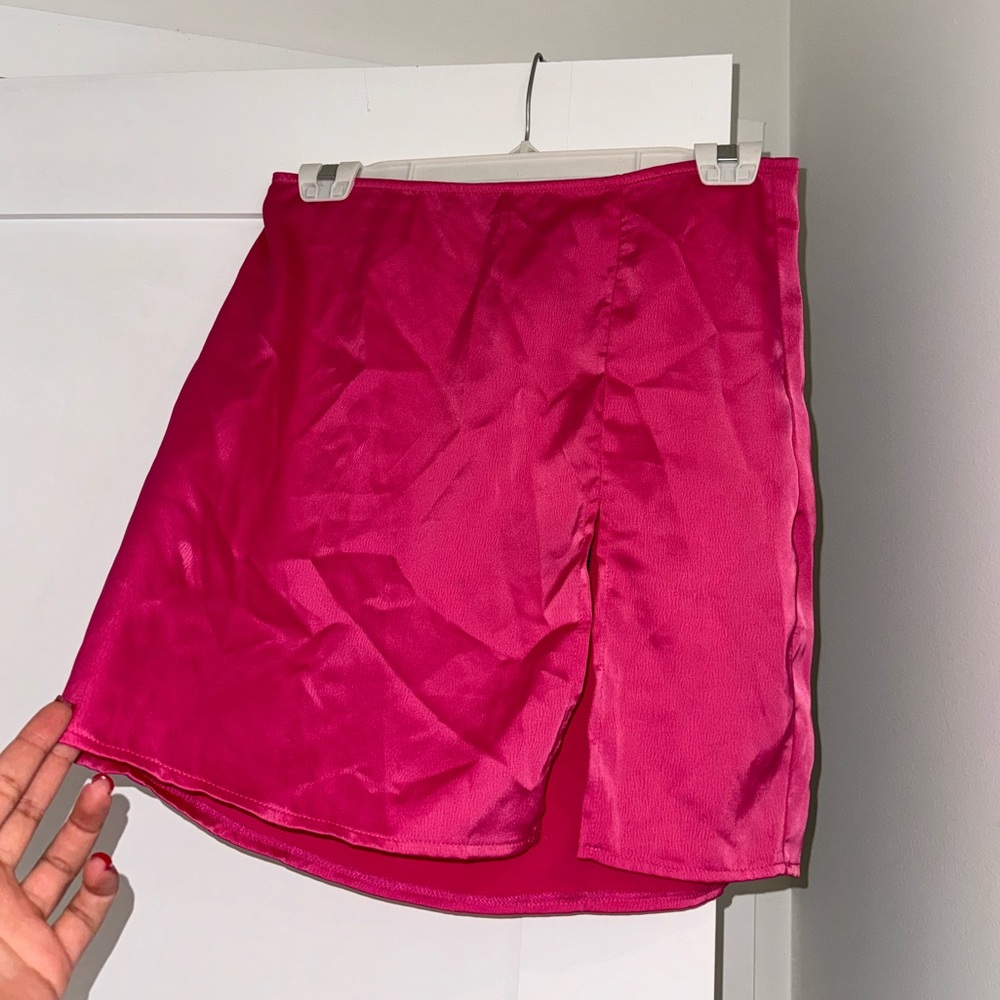 Prettylittle Thing pink silk skirt